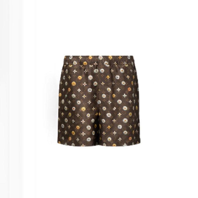 lv louis vuitton monogram print silk shorts